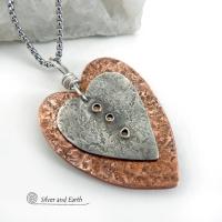 This beautiful mixed-metal necklace, handcrafted from sterling silver and copper, is a thoughtful gift with a rustic charm . The piece features nesting hearts, which symbolizes affection and the secure bond you share with a loved one. The perfect gift for your wife, mom or girlfriend. 