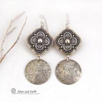 Sterling Silver Dangle Earrings with Moroccan Style Beads - Ornate Exotic Silver Jewelry