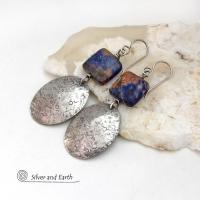 Sterling Silver Earrings with Orange & Blue Sodalite Gemstones - Handcrafted Artisan Silver Jewelry