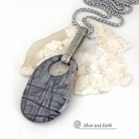 Picasso Marble Gemstone Sterling Silver Pendant Necklace - One of a Kind Earthy Natural Stone Jewelry