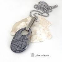 Picasso Marble Gemstone Sterling Silver Pendant Necklace - One of a Kind Earthy Natural Stone Jewelry