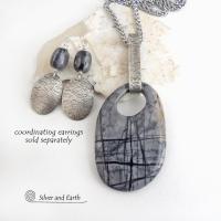 Picasso Marble Gemstone Sterling Silver Pendant Necklace with Coordinating Matching Earrings - One of a Kind Earthy Natural Stone Jewelry