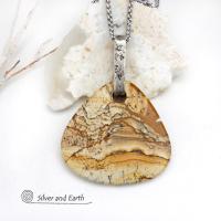 Large Picture Jasper Sterling Silver Statement Necklace - One of a Kind Natural Stone Jewelry