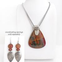 Large Red Creek Jasper Stone Sterling Silver Necklace 