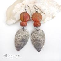 Sterling Silver Dangle Earrings with Natural Red Creek Jasper Stones