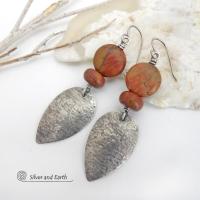 Sterling Silver Dangle Earrings with Natural Red Creek Jasper Stones