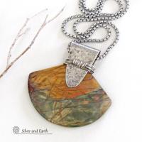 Red Creek Jasper Sterling Silver Necklace - Handmade One of a Kind Natural Stone Jewelry