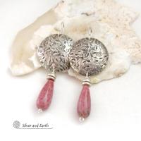 Sterling Silver Earrings with Pink Rhodonite Gemstones - Handmade Silver & Stone Jewelry
