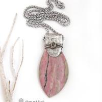 Large Pink Rhodonite Sterling Silver Necklace - Unique One of a Kind Natural Gemstone Jewelry