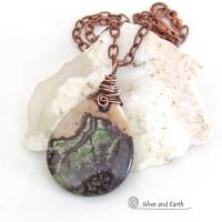 Copper Wire Wrapped Rhyolite Jasper Stone Pendant Necklace - Earthy Boho One of a Kind Natural Gemstone Jewelry