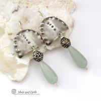 Sterling Silver Earrings with Green Aventurine Gemstones - Unique Funky Bohemian Tribal Jewelry