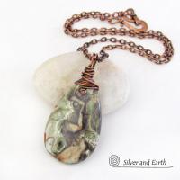 Mushroom Rhyolite Jasper Pendant on Copper Chain Necklace - Earthy Natural One of a Kind Stone Jewelry
