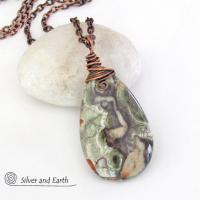 Mushroom Rhyolite Jasper Pendant on Copper Chain Necklace - Earthy Natural One of a Kind Stone Jewelry