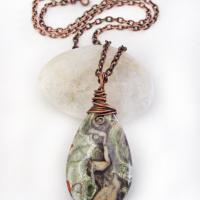 Mushroom Rhyolite Jasper Pendant on Copper Chain Necklace - Earthy Natural One of a Kind Stone Jewelry