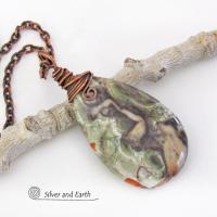 Mushroom Rhyolite Jasper Pendant on Copper Chain Necklace - Earthy Natural One of a Kind Stone Jewelry