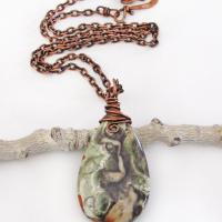 Mushroom Rhyolite Jasper Pendant on Copper Chain Necklace - Earthy Natural One of a Kind Stone Jewelry