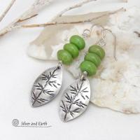 These earrings feature handcrafted small solid sterling silver leaves with a hand stamped texture accented with a stack of natural green serpentine gemstones. Lightweight and comfortable to wear - they have an earthy, natural style and will make a great gift for a nature lover or a nice addition to your own jewelry wardrobe.