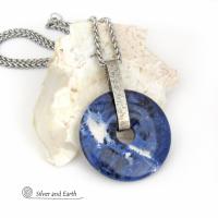 Blue Sodalite Gemstone Sterling Silver Pendant Necklace - Handcrafted Natural Stone Jewelry