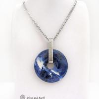 Blue Sodalite Gemstone Sterling Silver Pendant Necklace - Handcrafted Natural Stone Jewelry