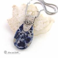Blue Sodalite Sterling Silver Necklace - Unique Artisan Handcrafted Natural Gemstone Jewelry