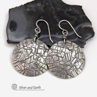 Modern Sterling Silver Earrings with Hand Stamped Texture - Jewelry for Everyday Wear 