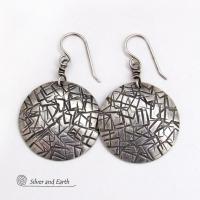 Modern Sterling Silver Earrings with Hand Stamped Texture - Jewelry for Everyday Wear 