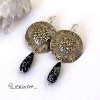 Sterling Silver Earrings with Snowflake Obsidian Stones - Unique Sterling and Gemstone Jewelry