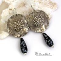 Sterling Silver Earrings with Snowflake Obsidian Stones - Unique Sterling and Gemstone Jewelry