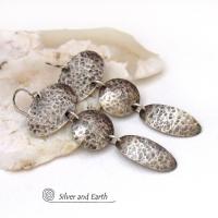 Hammered Sterling Silver Triple Dangle Earrings - Contemporary Modernist Artisan Jewelry