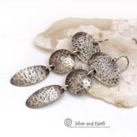 Hammered Sterling Silver Triple Dangle Earrings - Contemporary Modernist Artisan Jewelry