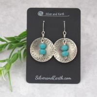 Round Sterling Silver Dangle Earrings with Faceted Blue Glass Crystal Beads - Modern Elegant Jewelry