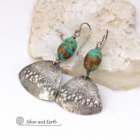 Sterling Silver Earrings with Natural Turquoise Stone Nuggets - Earthy Modern Southwest Style Jewelry 