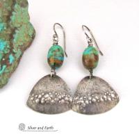 Sterling Silver Earrings with Natural Turquoise Stone Nuggets - Earthy Modern Southwest Style Jewelry 