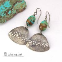 Sterling Silver Earrings with Natural Turquoise Stone Nuggets - Earthy Modern Southwest Style Jewelry 