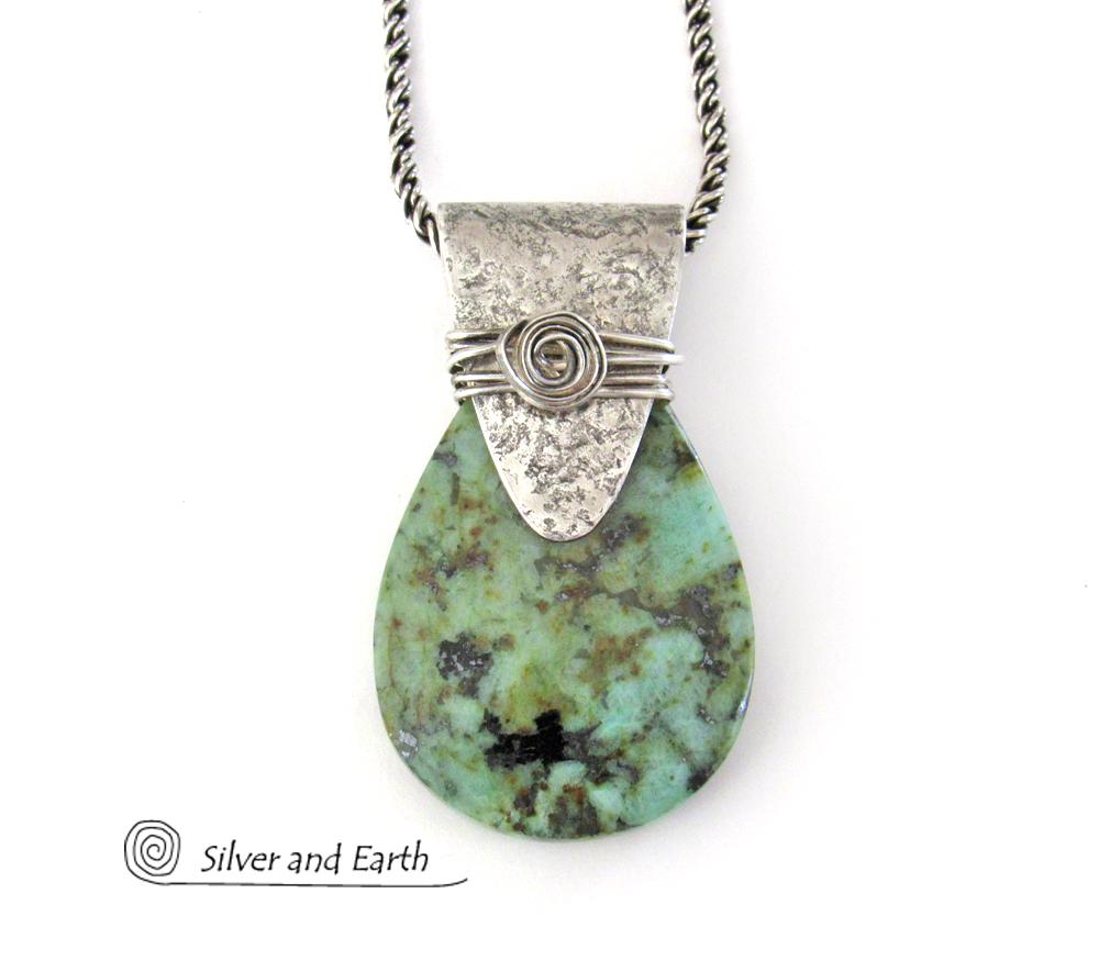 African Turquoise Sterling Silver Necklace - Handcrafted Silver & Stone Jewelry