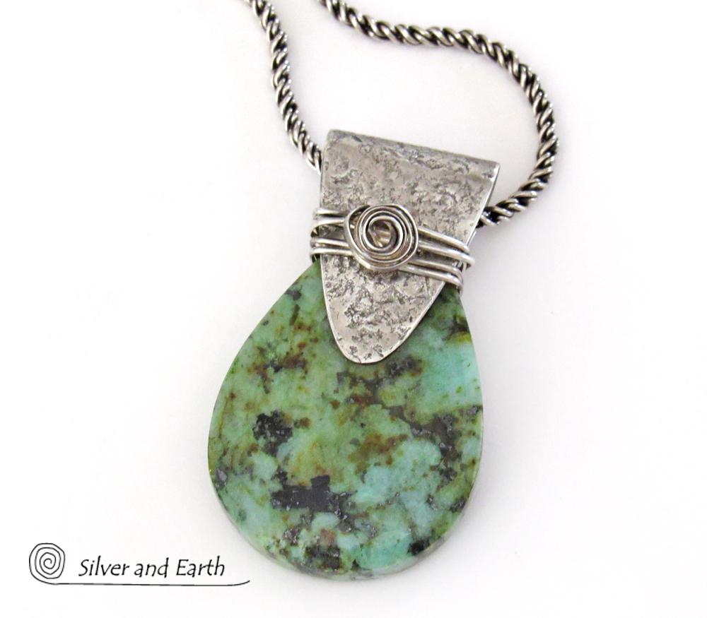 African Turquoise Sterling Silver Necklace - Handcrafted Silver & Stone Jewelry