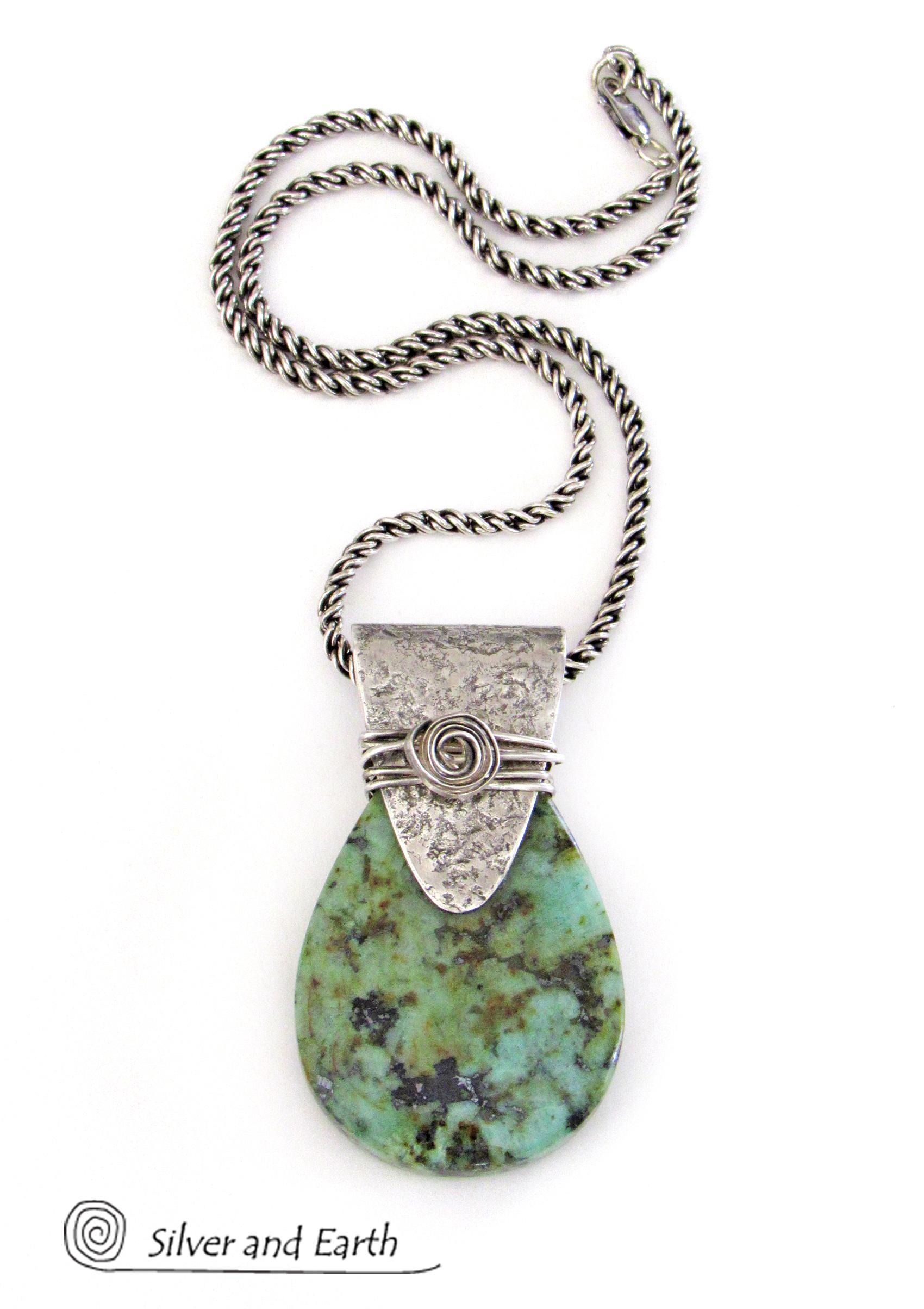 African Turquoise Sterling Silver Necklace - Handcrafted Silver & Stone Jewelry