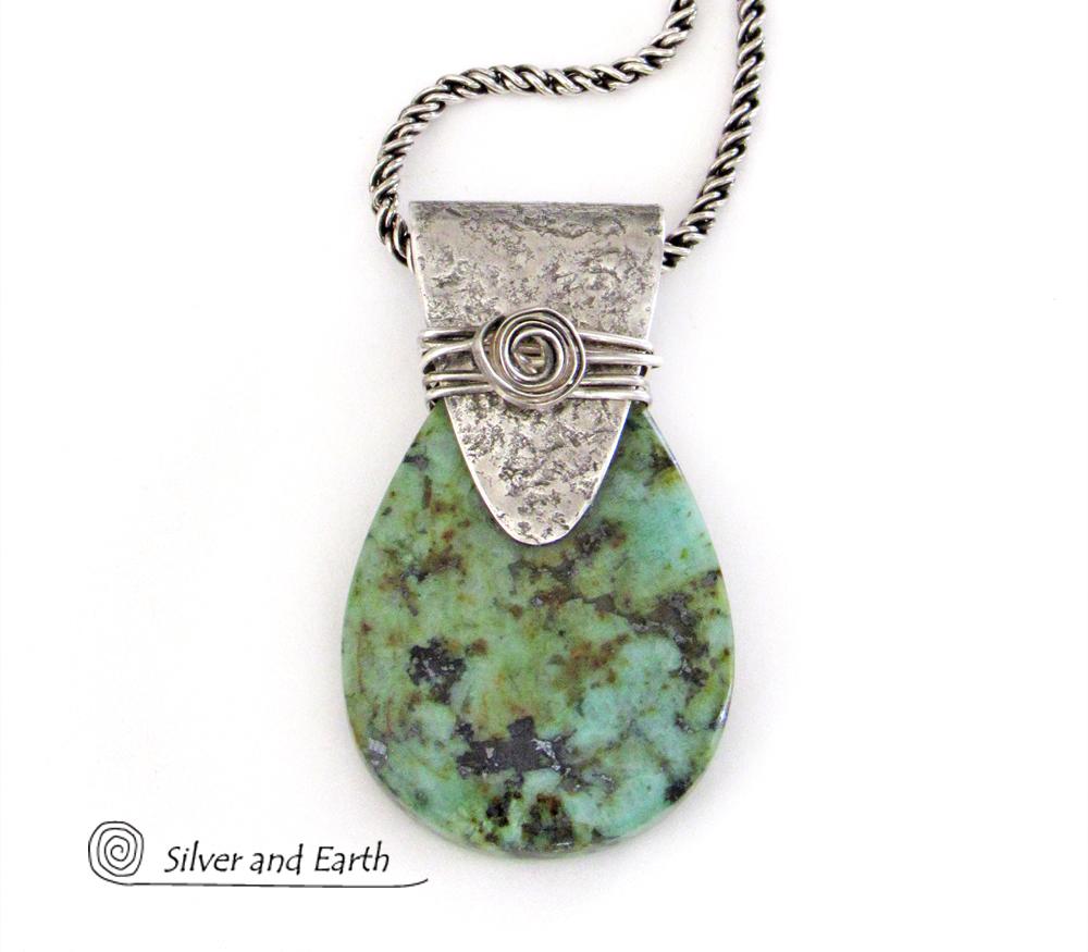 African Turquoise Sterling Silver Necklace - Handcrafted Silver & Stone Jewelry