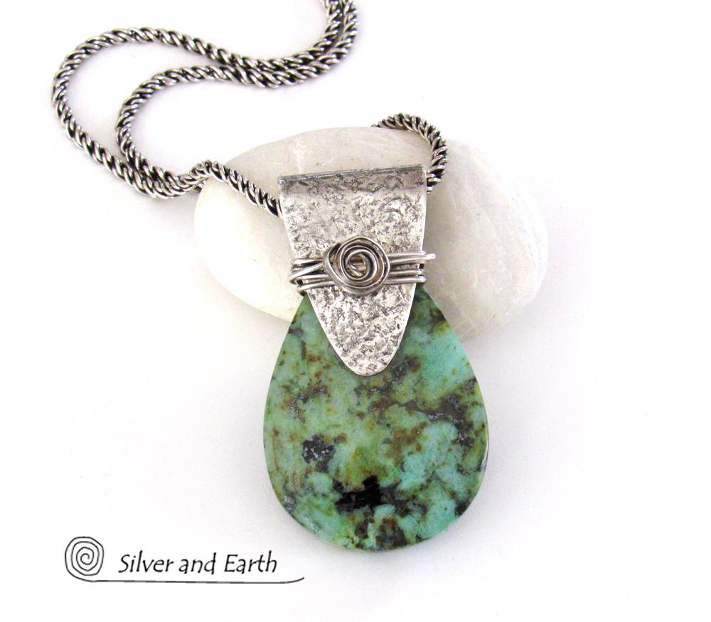 African Turquoise Sterling Silver Necklace - Handcrafted Silver & Stone Jewelry