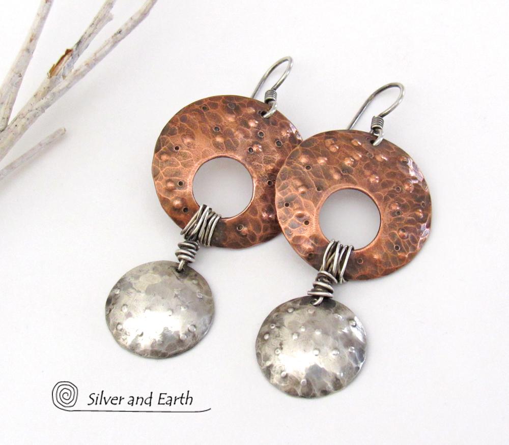 Silver and Gold Earrings Mixed Metals Brushed Silver 