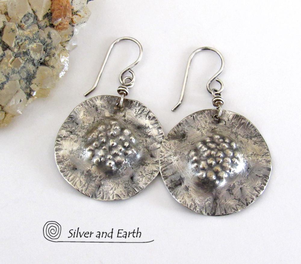 Modern Edgy Sterling Silver Earrings with Hammered Organic Texture