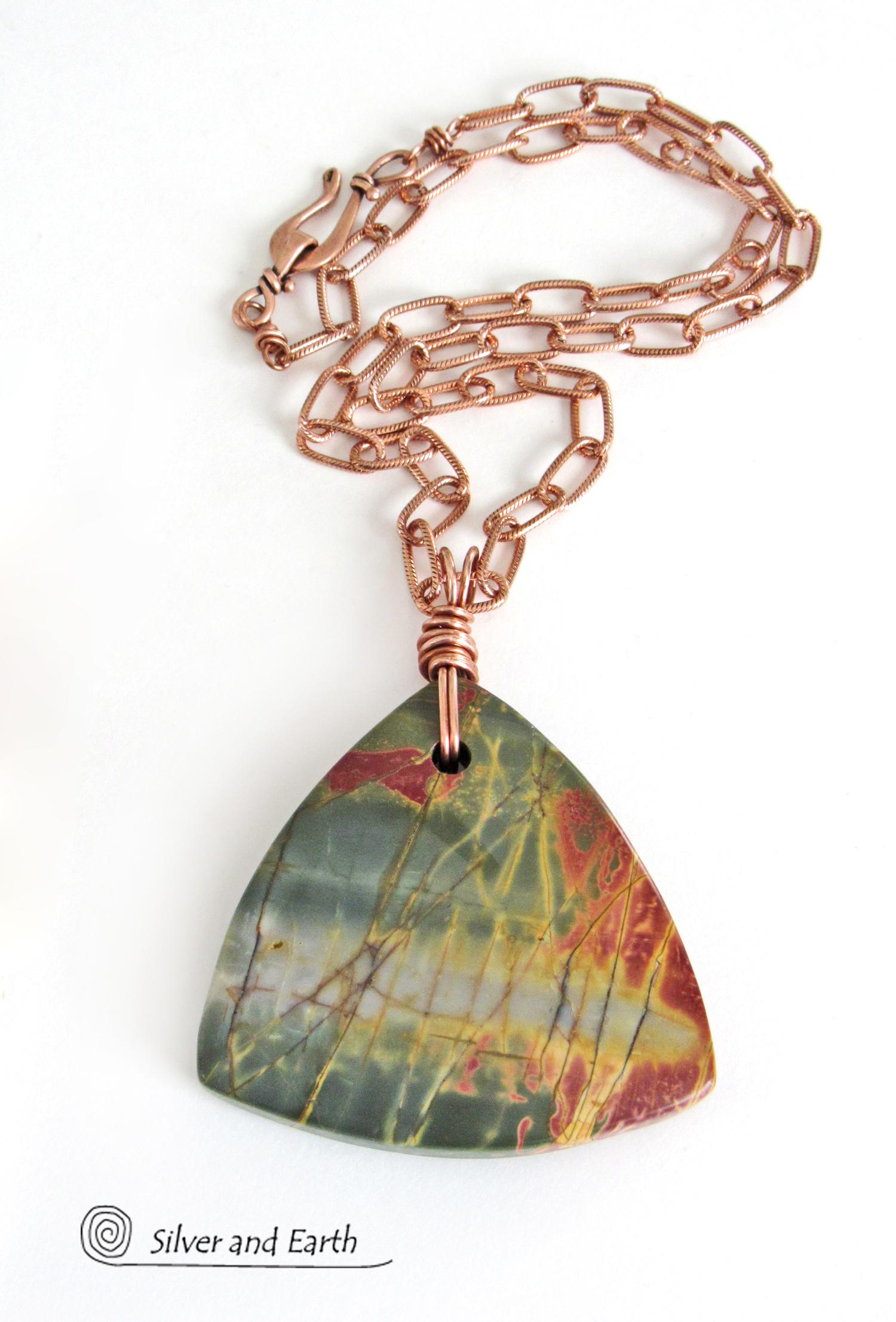 Red Creek Jasper Stone Pendant Necklace - Unisex Jewelry for Men or Women