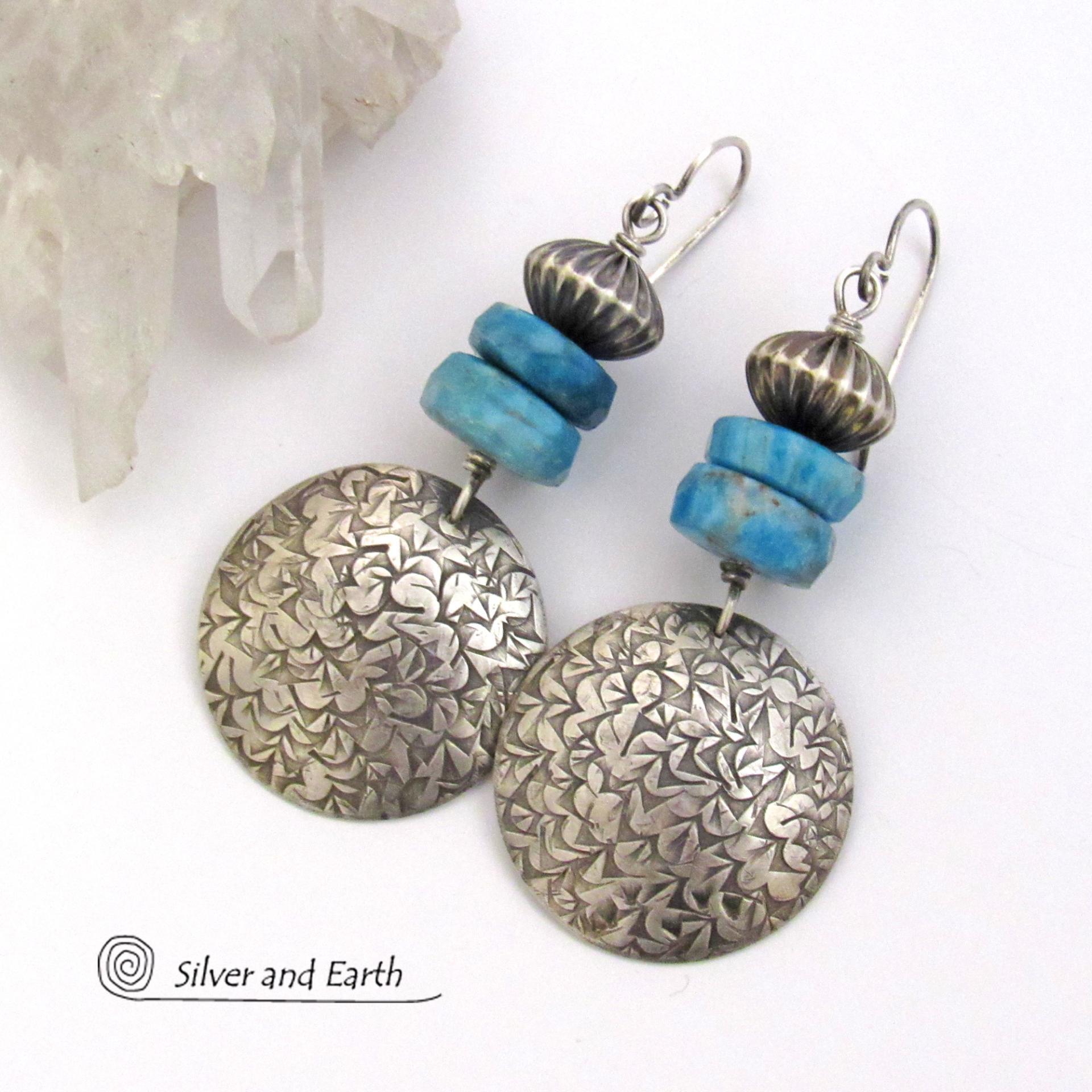 Sterling Silver Earrings with Faceted Blue Apatite Gemstones - Modern Elegant Chic Sterling Jewelry