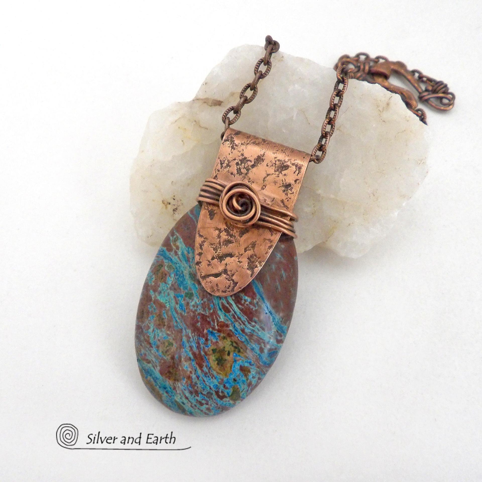Aqua Jasper Gemstone Copper Necklace - Unique One of a Kind Stone Jewelry