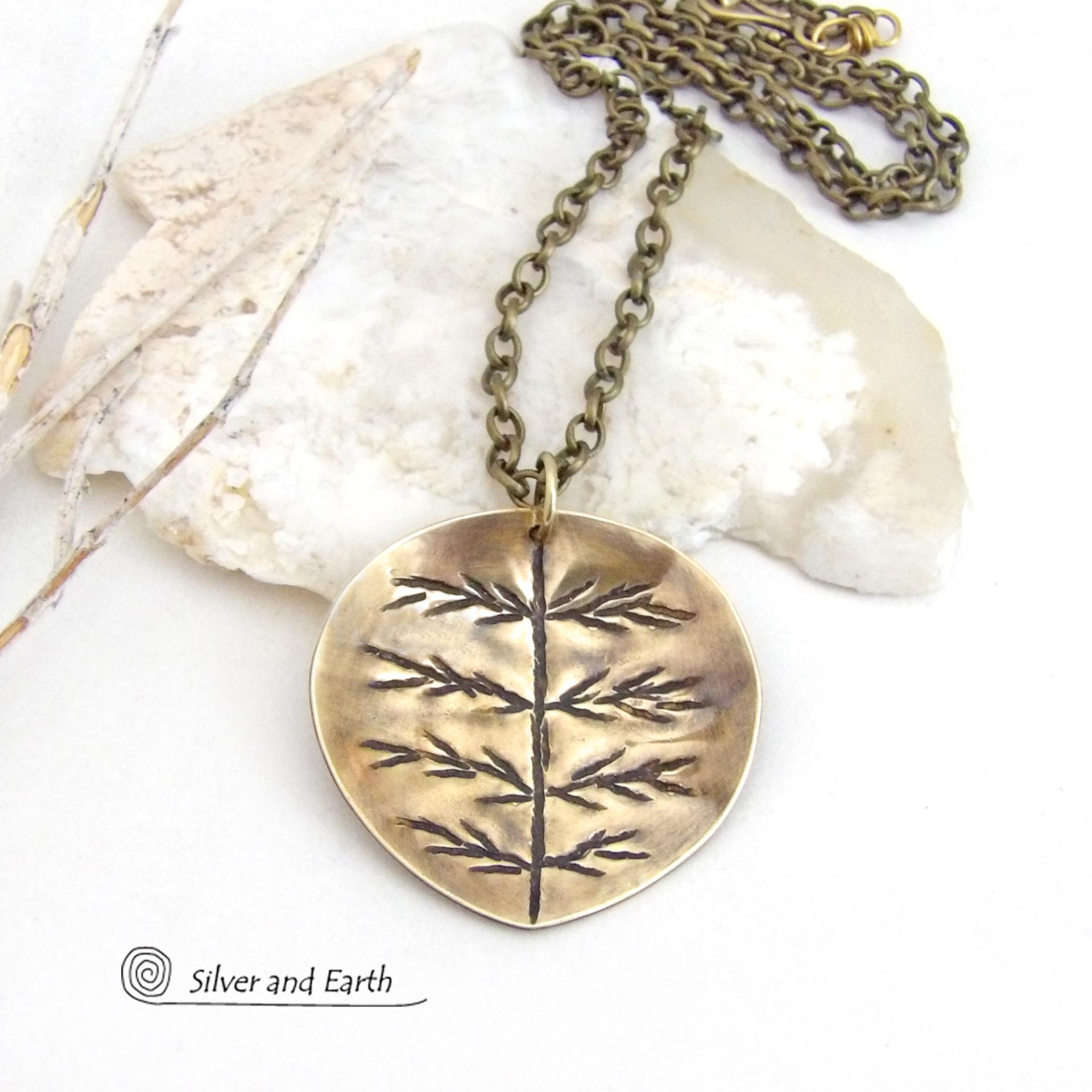 Gold Brass Leaf Necklace with Hand Stamped Texture - Modern Earthy Nature Gifts for Women