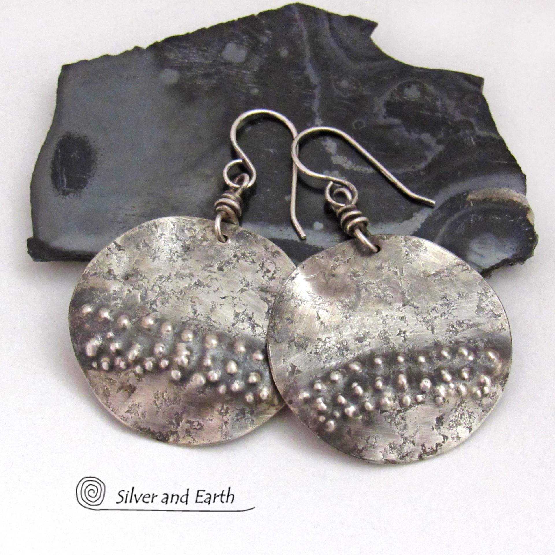 Hand Crafted Silver Look Alike Carved Stone Studded Earrings