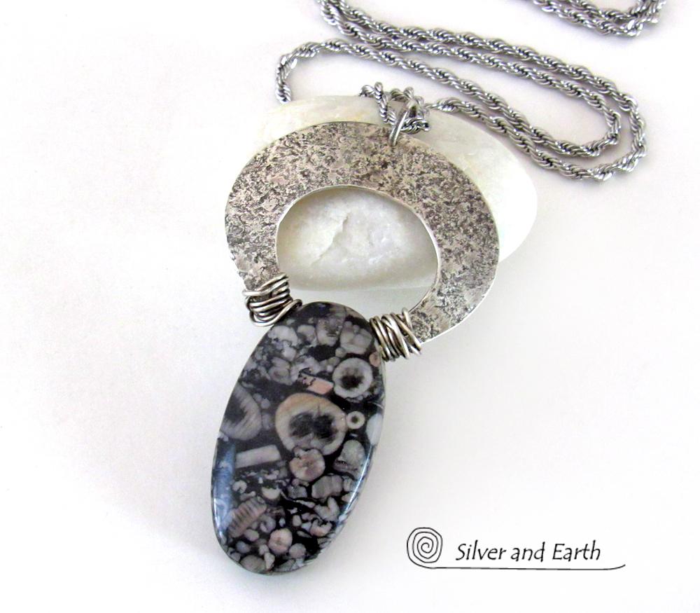 Crinoid Fossil Sterling Silver Necklace - One of a Kind Fossil Jewelry |  Silver and Earth Jewelry