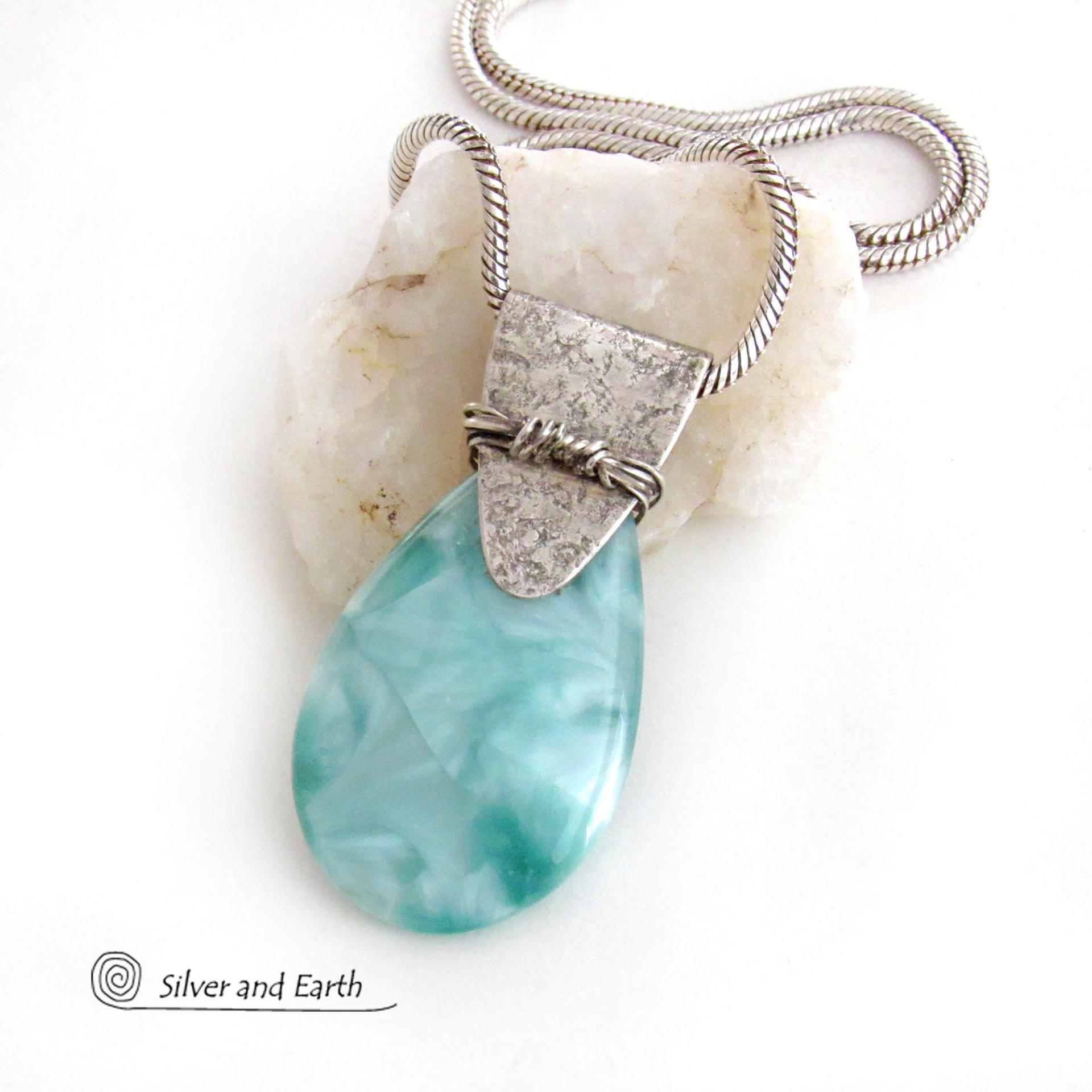 Mint Green Moonstone Sterling Silver Necklace - Unique One of a Kind Natural Stone Jewelry