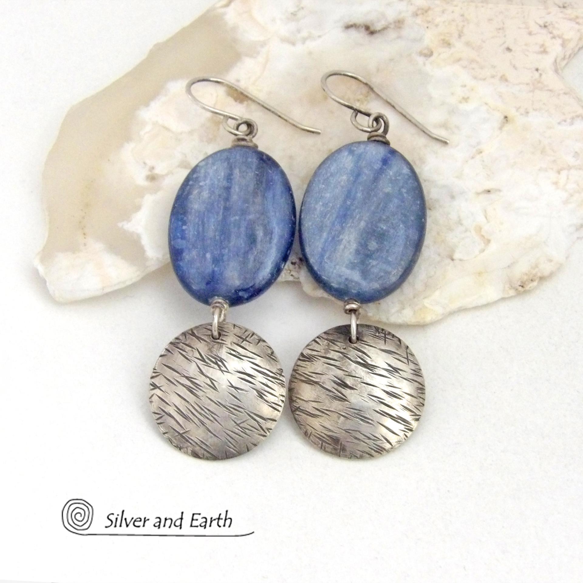 Blue Kyanite Earrings with Sterling Silver Dangles - Natural Gemstone Jewelry
