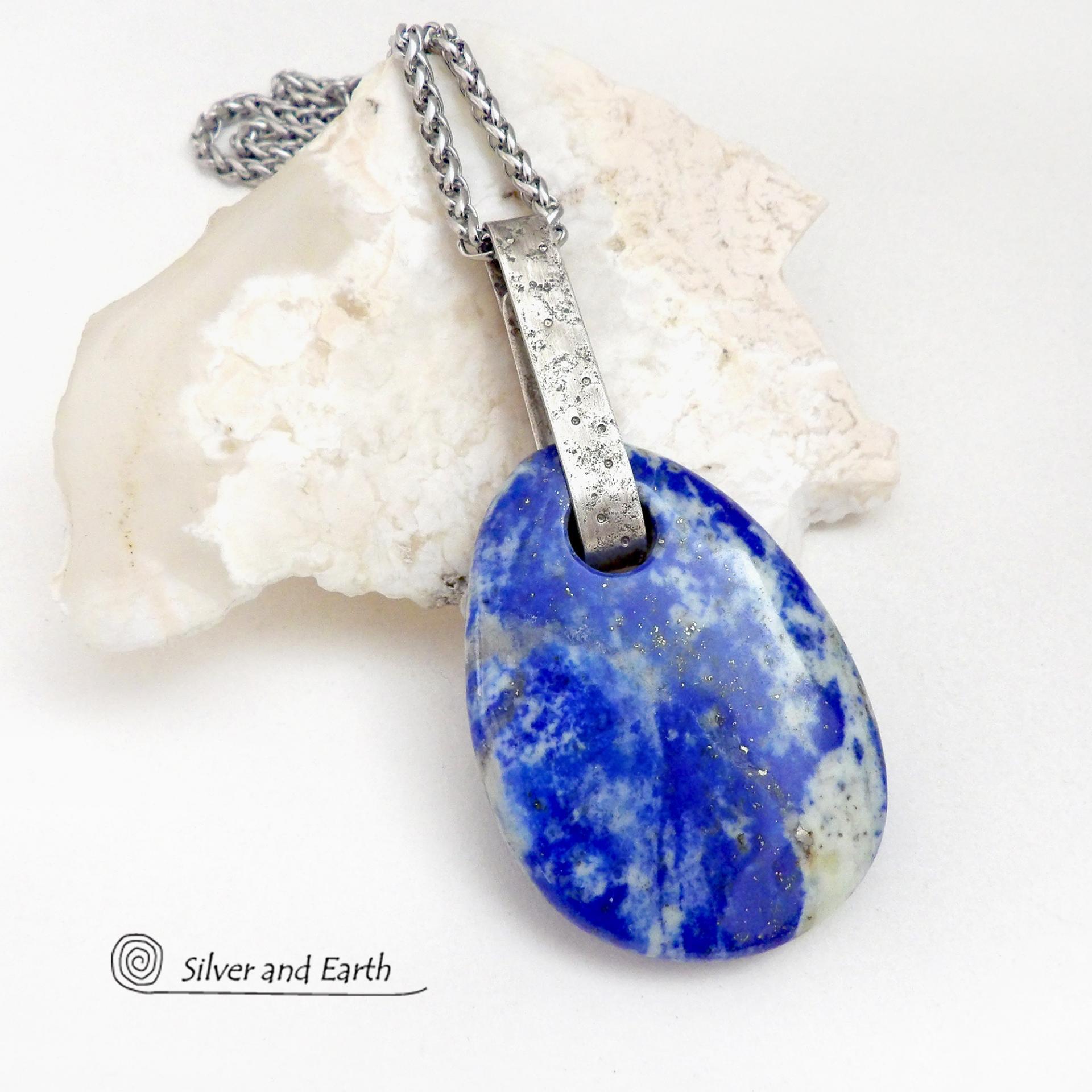 Blue Lapis Lazuli Sterling Silver Pendant Necklace - One of a Kind Modern Natural Gemstone Jewelry
